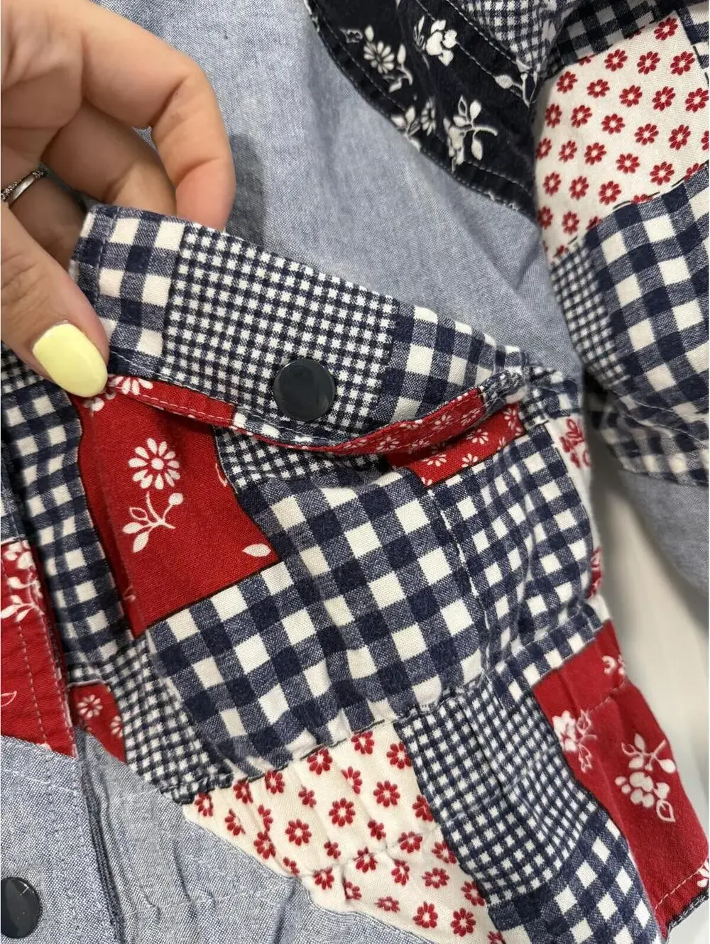 Kids Vintage 90s Patchwork Quilted Button-Up Jacket with Mixed Prints